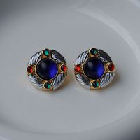 1 Pair Classical Ethnic Style Round Square Plating Inlay Alloy Zircon Gold Plated Ear Studs main image 4