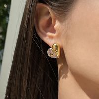 1 Pair Vacation Romantic Classic Style Heart Shape Plating Inlay Metal Copper Brass Zircon Gold Plated Ear Studs main image 3