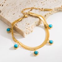 Vacances Style Classique Rond Œil Acier Inoxydable 316 Plaqué Or 14K Turquoise Bracelets En Masse main image 5