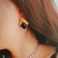 1 Pair Simple Style Classic Style Square Plating Inlay Alloy Zircon Gold Plated Ear Studs main image 1