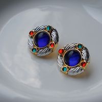 1 Pair Classical Ethnic Style Round Square Plating Inlay Alloy Zircon Gold Plated Ear Studs main image 3