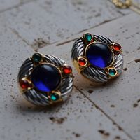 1 Pair Classical Ethnic Style Round Square Plating Inlay Alloy Zircon Gold Plated Ear Studs main image 1