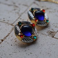 1 Pair Classical Ethnic Style Round Square Plating Inlay Alloy Zircon Gold Plated Ear Studs main image 2
