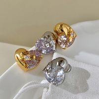 1 Pair Vacation Romantic Classic Style Heart Shape Plating Inlay Metal Copper Brass Zircon Gold Plated Ear Studs main image 4