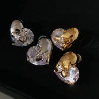 1 Pair Vacation Romantic Classic Style Heart Shape Plating Inlay Metal Copper Brass Zircon Gold Plated Ear Studs main image 1