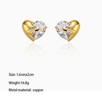 1 Pair Vacation Romantic Classic Style Heart Shape Plating Inlay Metal Copper Brass Zircon Gold Plated Ear Studs main image 5
