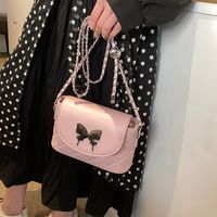Women's Medium Pu Leather Solid Color Butterfly Classic Style Streetwear Flip Cover Crossbody Bag sku image 2