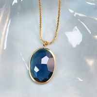 304 Stainless Steel Copper 18K Gold Plated Shiny Plating Inlay Oval Glass Pendant Necklace main image 6