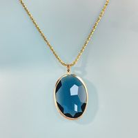 304 Stainless Steel Copper 18K Gold Plated Shiny Plating Inlay Oval Glass Pendant Necklace main image 1