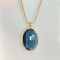 304 Stainless Steel Copper 18K Gold Plated Shiny Plating Inlay Oval Glass Pendant Necklace main image 7