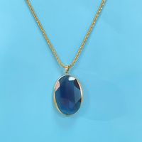 304 Stainless Steel Copper 18K Gold Plated Shiny Plating Inlay Oval Glass Pendant Necklace main image 4
