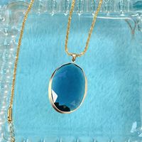 304 Stainless Steel Copper 18K Gold Plated Shiny Plating Inlay Oval Glass Pendant Necklace main image 10