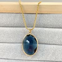 304 Stainless Steel Copper 18K Gold Plated Shiny Plating Inlay Oval Glass Pendant Necklace main image 8