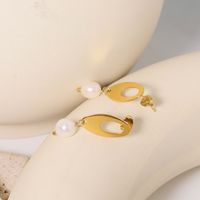 1 Pair IG Style Simple Style Geometric Pearl Hollow Out Titanium Steel 18K Gold Plated Drop Earrings main image 5