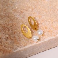 1 Pair IG Style Simple Style Geometric Pearl Hollow Out Titanium Steel 18K Gold Plated Drop Earrings main image 7