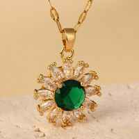 304 Stainless Steel Copper 18K Gold Plated Elegant Glam Hollow Out Flower Zircon Pendant Necklace main image 2