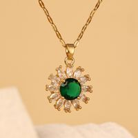 304 Stainless Steel Copper 18K Gold Plated Elegant Glam Hollow Out Flower Zircon Pendant Necklace main image 1