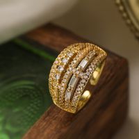 Copper 18K Gold Plated IG Style Classic Style Plating Inlay Geometric Zircon Open Rings main image 5
