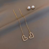 1 Pair Modern Style Classic Style Korean Style Tassel Heart Shape Inlay Zinc Alloy Artificial Pearls Rhinestones Ear Line main image 5