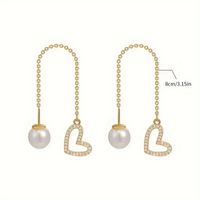 1 Paar Moderner Stil Klassischer Stil Koreanische Art Quaste Herzform Inlay Zinklegierung Künstliche Perlen Strasssteine Ohrlinie main image 2