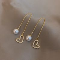 1 Paar Moderner Stil Klassischer Stil Koreanische Art Quaste Herzform Inlay Zinklegierung Künstliche Perlen Strasssteine Ohrlinie main image 3