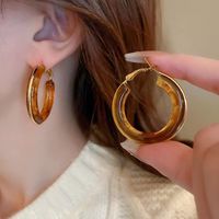 1 Pair Retro Exaggerated Circle Round Plating 304 Stainless Steel Arylic Resin 18K Gold Plated Hoop Earrings main image 4