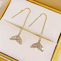 1 Pair Simple Style Fish Tail Plating Inlay Zinc Alloy Zircon Gold Plated Ear Line main image 1