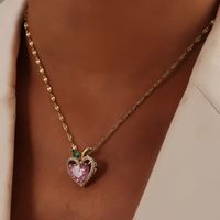304 Stainless Steel Copper 18K Gold Plated Elegant Glam Plating Inlay Heart Shape Zircon Pendant Necklace main image 3