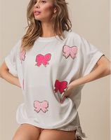 Women's T-shirt Short Sleeve T-Shirts Sequins Patchwork Simple Style Bow Knot main image 5