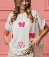 Women's T-shirt Short Sleeve T-Shirts Sequins Patchwork Simple Style Bow Knot main image 4