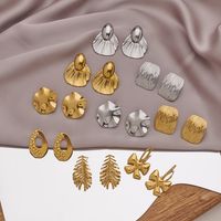 1 Pair Vintage Style Exaggerated Square Bow Knot Shell Plating 304 Stainless Steel 18K Gold Plated Ear Studs main image 3