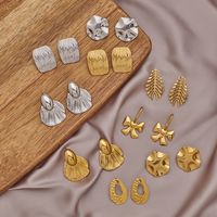 1 Pair Vintage Style Exaggerated Square Bow Knot Shell Plating 304 Stainless Steel 18K Gold Plated Ear Studs main image 2