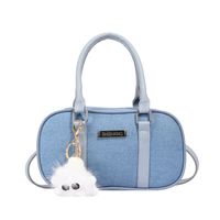 Women's Medium Denim Solid Color Streetwear Oval Zipper Crossbody Bag sku image 2