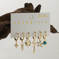 Le Cuivre Plaqué Or 14K Décontractée Placage Incruster Feuille L'Oeil Du Diable Forme De Cœur Zircon Des Boucles D'Oreilles main image 2