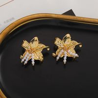 1 Pair Retro Roman Style Geometric Plating Inlay Carving Metal Copper Brass Pearl Zircon Gold Plated Drop Earrings Ear Studs sku image 8