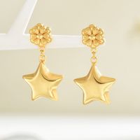 1 Pair Ethnic Style Shiny Star Heart Shape Flower Hollow Out Copper Zinc Alloy 18K Gold Plated Drop Earrings main image 7