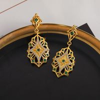 1 Pair Retro Roman Style Geometric Plating Inlay Carving Metal Copper Brass Pearl Zircon Gold Plated Drop Earrings Ear Studs main image 5