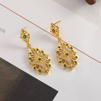 1 Pair Retro Roman Style Geometric Plating Inlay Carving Metal Copper Brass Pearl Zircon Gold Plated Drop Earrings Ear Studs main image 1