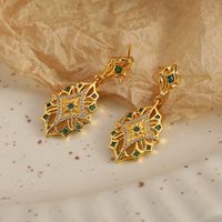 1 Pair Retro Roman Style Geometric Plating Inlay Carving Metal Copper Brass Pearl Zircon Gold Plated Drop Earrings Ear Studs main image 3