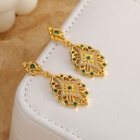 1 Pair Retro Roman Style Geometric Plating Inlay Carving Metal Copper Brass Pearl Zircon Gold Plated Drop Earrings Ear Studs main image 4