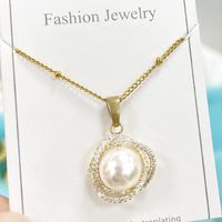 Copper Elegant Shiny Plating Inlay Sunflower Artificial Pearls Zircon Pendant Necklace main image 6