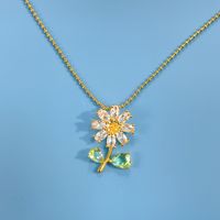 Copper Elegant Shiny Plating Inlay Sunflower Artificial Pearls Zircon Pendant Necklace sku image 1