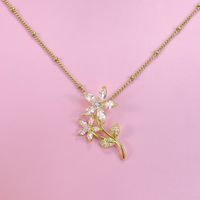 Copper Elegant Shiny Plating Inlay Sunflower Artificial Pearls Zircon Pendant Necklace main image 10