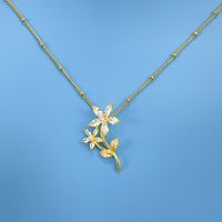 Copper Elegant Shiny Plating Inlay Sunflower Artificial Pearls Zircon Pendant Necklace sku image 2