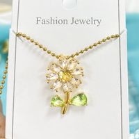 Copper Elegant Shiny Plating Inlay Sunflower Artificial Pearls Zircon Pendant Necklace main image 7