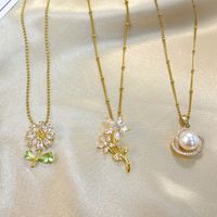 Copper Elegant Shiny Plating Inlay Sunflower Artificial Pearls Zircon Pendant Necklace main image 1