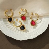 1 Pair Elegant Shiny C Shape Heart Shape Inlay Brass Zircon 18K Gold Plated Drop Earrings main image 7