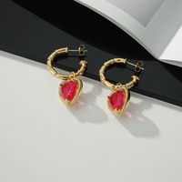 1 Pair Elegant Shiny C Shape Heart Shape Inlay Brass Zircon 18K Gold Plated Drop Earrings sku image 1