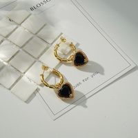 1 Pair Elegant Shiny C Shape Heart Shape Inlay Brass Zircon 18K Gold Plated Drop Earrings main image 6