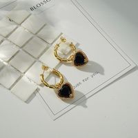 1 Pair Elegant Shiny C Shape Heart Shape Inlay Brass Zircon 18K Gold Plated Drop Earrings sku image 2